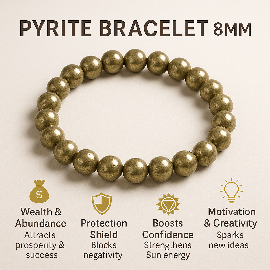 AAA Pyrite Bracelet 8mm: Handmade Healing Crystal for Wealth & Protection | 8 12mm bracelet 2